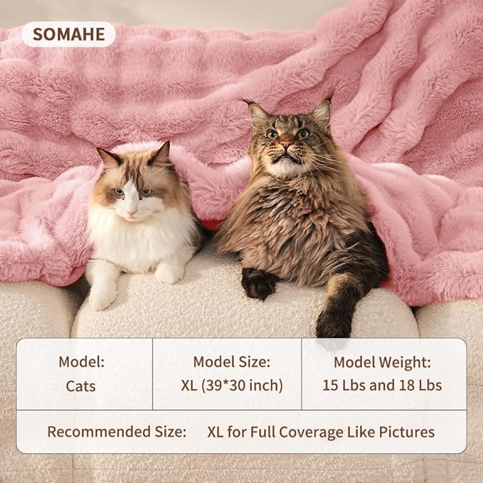 Cat Blanket for Indoor Cats Ultra Soft Plush Faux Fur Kitten Blankets Machine Washable Reversible Pet Throw Protector for Couch Furniture 21"X 18"Peach Pink