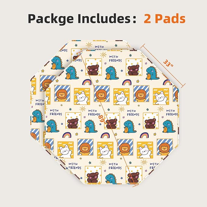 PJYuCien Washable Pee Pads for Dogs 2 Pack, 89" x 33" Octagonal Non-Slip and Leak-Proof Pee Mat, Puppy Training Pads for Whelping, Playpen, Crate, Bed （24/30/36/42'' 8 Panels Pen）