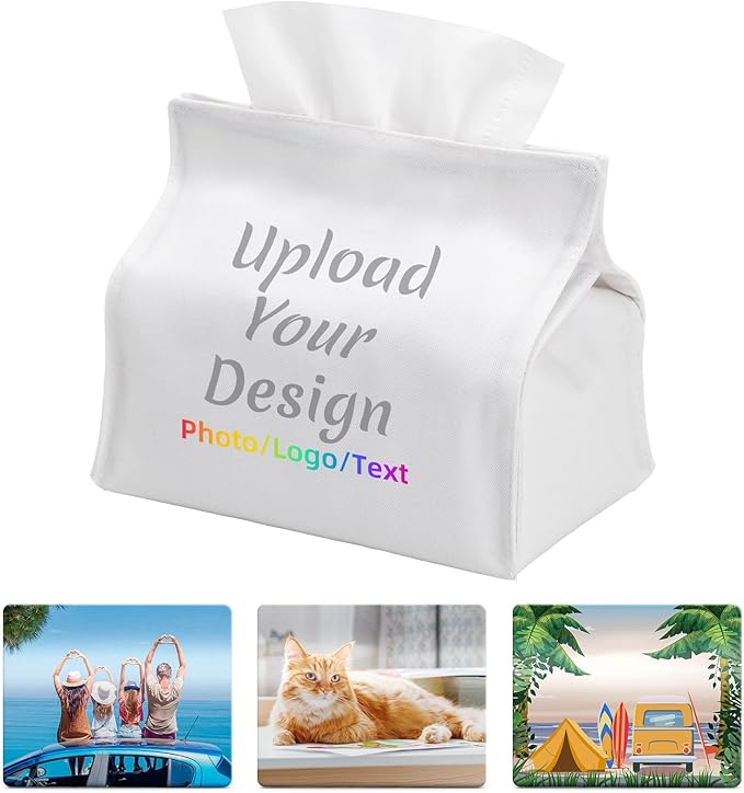 Custom Tissue Box Cover, Personalization Fabric Tissue Cover with Photo Image Logo for Bathroom,Dressing Tables,Bedroom,Office Convenient for Replacing Tissues