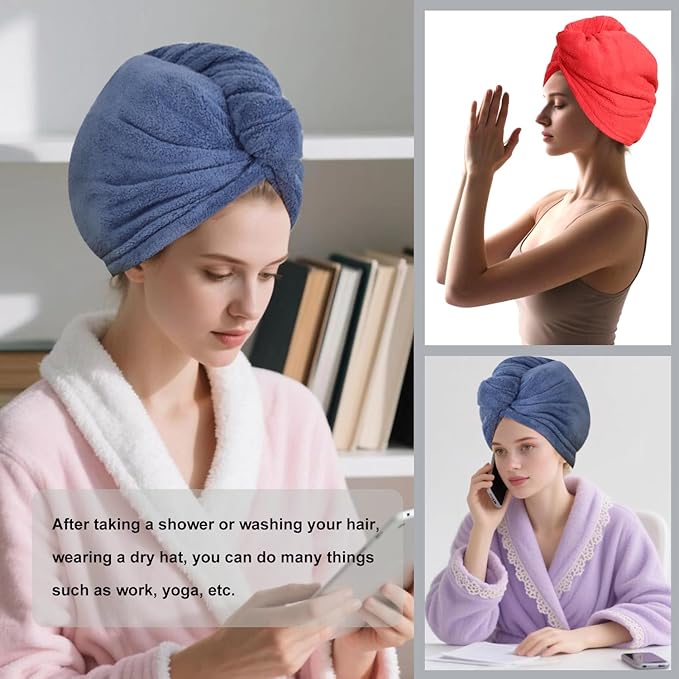 AGKXHDEC 3 Packs Single Layer Microfiber Hair Turbans - Drying Wrap for Women (Light Green,Red,Dark Blue)