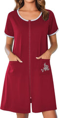 Ekouaer Zip Up Robes for Women Short Sleeves Zipper House Coat Short Bathrobes Lightweight Nightgown with Pockets S-3XL