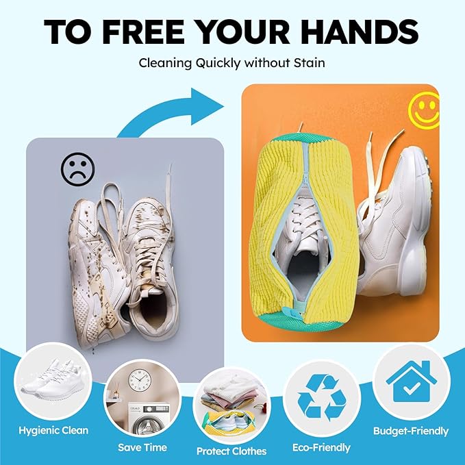 Laundry Shoe Bag Washer & Dryer: Shoe Washing Machine Bag - 3 Packs Reusable Shoe Cleaning Bag for Sneaker Tennis Shoes Unstain Cleaner Kit(Yellow 2 Pcs & 1 Pcs Dryer Bag)