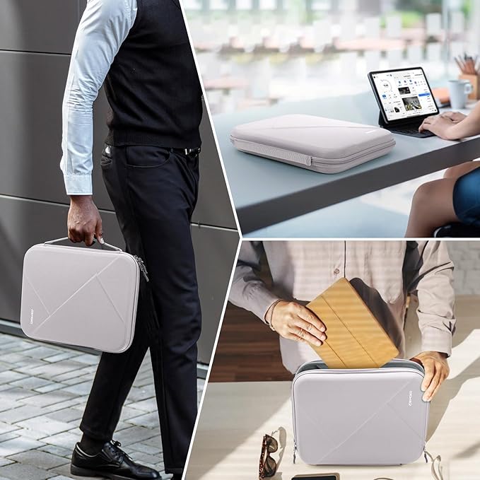 MoKo 13 inch Tablet Sleeve Bag for 13 inch iPad Pro M5/Air M3 2025, iPad Pro 13 M4/Air M2, Pro 12.9, Galaxy Tab S8+/S9+ 12.4, Hard Shell EVA iPad Bag with Storage and Padded Handle, Gray White