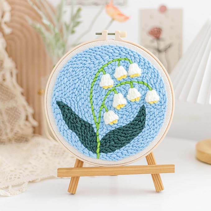 Woohome Punch Needle Kit Included Plastic Hoops, Punch Needle Cloth, Color Yarn and Punch Needle Tools for Adults, Beginners (Chrysanthemum and Cherry Blossom)