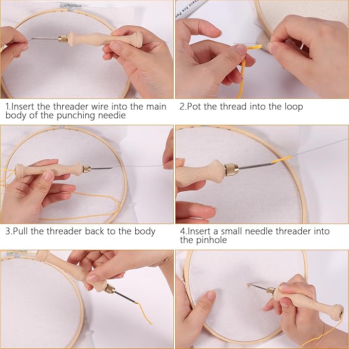 Pllieay Punch Needle, Wooden Punch Needle Tool, Adjustable Embroidery Punch Needle Tool for Punch Needle, DIY Craft Stitching