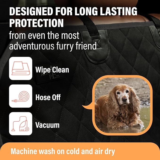 Active Pets Black XL Dog Car Hammock Back Seat Cover, Waterproof Backseat Cover Protector for Truck Bench Rear of Sedans or SUVs, Essential Pet Supplies Vacuum or Wipe Clean, Machine Washable