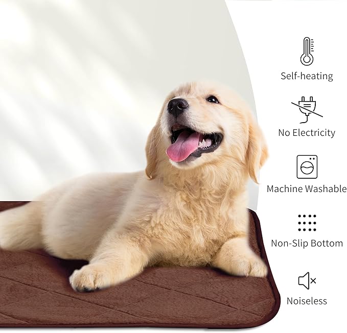 NWK Fluffy Self Warming Cat Mat, Cat Blanket, Thermal Dog Mat, Washable, Non-Slip Bottom for Sofa & Crate & Kennel & Car Seat (Coffee Brown, Small (20'' X 16'' X 0.4''))