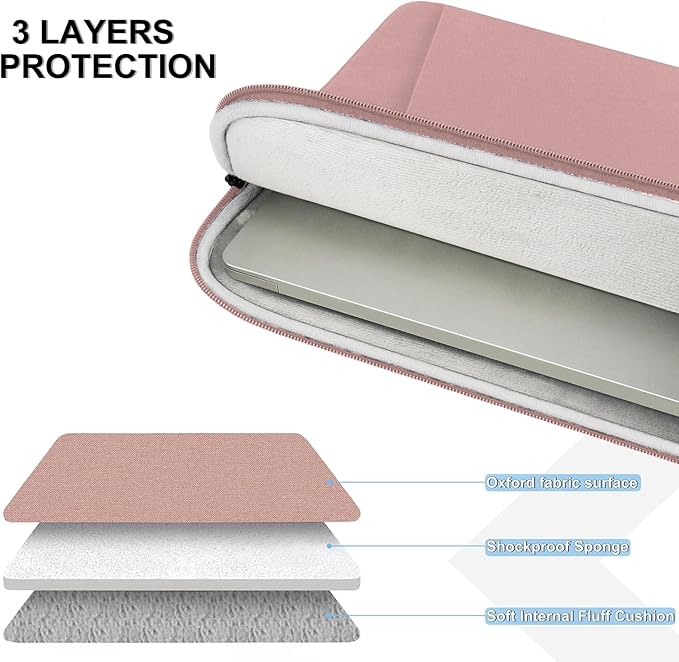 Laptop Sleeve Case, Shockproof Protective Computer Sleeve Cover with Accessories Pocket, Water Resistant Traveling Carrying Laptop Bag Compatible for 15.6 inch MacBook Dell HP Acer Lenovo, Pink