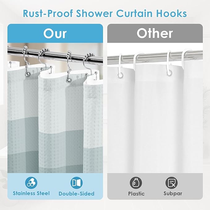 Nesphy Shower Curtain and Liner, Navy and Blue Ombre Striped 3 in 1 Shower Curtain and PEVA Liner Set with 12 Rust-Resistant Metal Hooks, Waterproof Fabric Shower Curtains for Bathroom, 72 W x 72 H