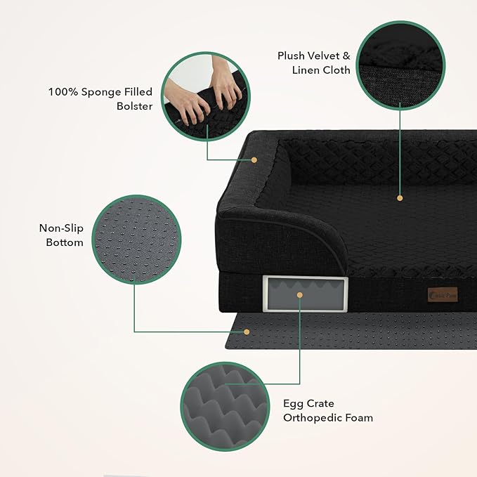 Casa Paw Orthopedic XXL Dog Beds, Waterproof Memory Foam Big Pet Bed for Extra Large Sized Dogs 53x42Inch, Non-Slip Bottom and Egg-Crate Foam Dog Couch Bed with Washable Removable Cover, Black