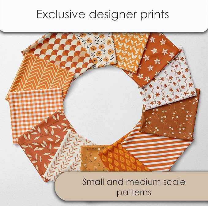 Cotton Satin Patchwork Fabric Panel – 35 Designs, 20×20 cm Squares, Single Piece 150×110 cm, Terracotta Orange Quilt Fabric(Sunset Orange Floral Patchwork Set, 35pcs 8x8 inch)