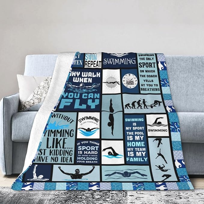 wsradto Swimming Blanket, Sports Throw Blanket, Swim Gifts, Diving Blankets, Swimming Stuff Fleece Flannel Plush for Women Men Boys Girls Lovers Adults Soft Bedding for Sofa Bed Office Home 40"X50"