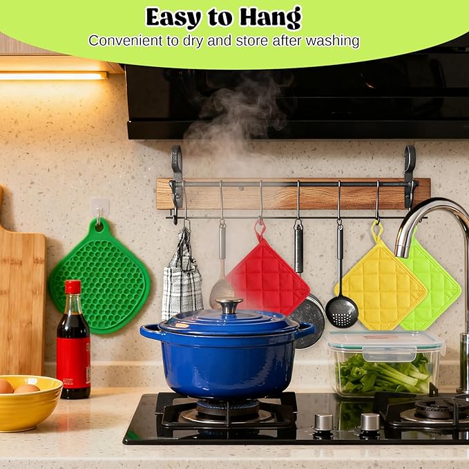 24 Pcs Pot Holders for Kitchen, 7 Inch Multicolor Cotton Pot Holders Square Hot Pads Heat Resistant Potholder with Hanging Loops for Cooking, Baking,Pots, Plates, Kitchen Decor, Gifts