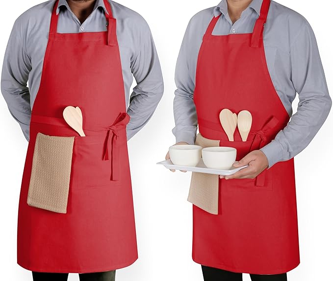 Native Fab Kitchen Apron 2 Pack - 100% Cotton Adjustable, Durable Apron with Pockets, Perfect for Cooking, Baking, Grilling