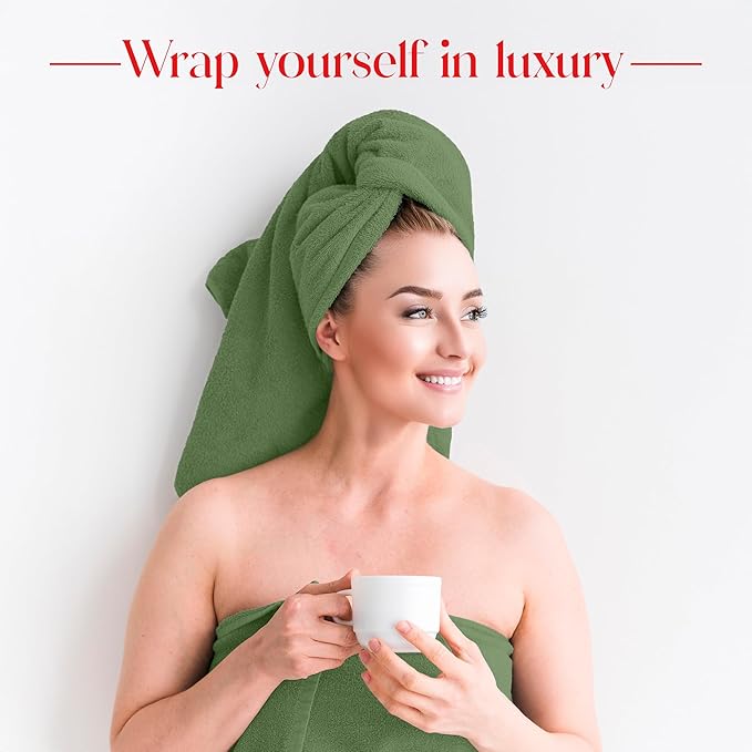 RIVERSIDE Pack of 8 Towels Set, 2 Large Bath, 2 Hand, 4 Face Washcloths, 100% Cotton Hotel Quality, Super Soft, Quick Dry, Highly Absorbent Perfect for Bathroom, Sage Green