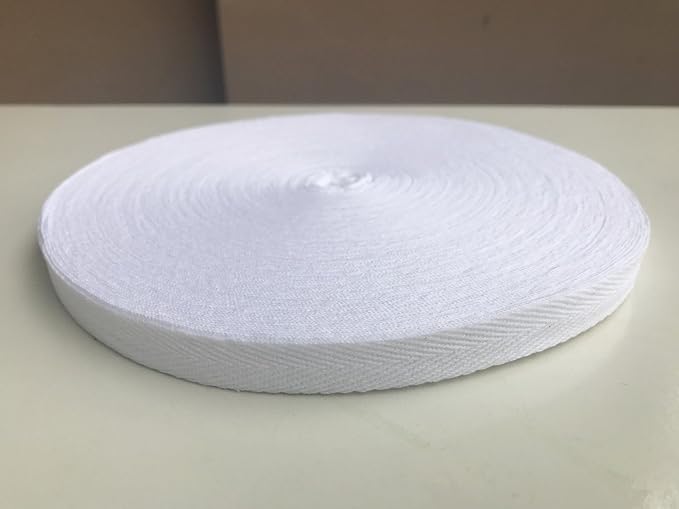 QIANF Twill Tape Ribbon 100% Cotton White 1/2 Inch Wide 50 Yard Roll Herringbone Tape(1/2 Inch-50Yard, White)