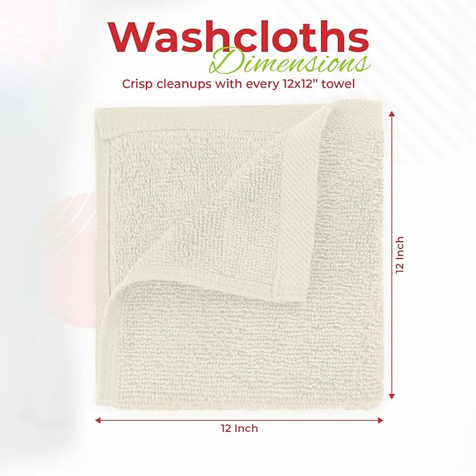 RIVERSIDE 12 Pack Washcloths - 12x12 Inches, 500 GSM, 100% Ring-Spun Cotton - Soft, Absorbent & Durable Face and Body Towels - for Bathroom, Spa, Gym, Makeup Removal & Everyday Use - Cannoli Cream
