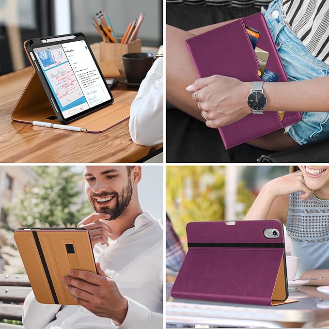 DTTO for iPad (A16) 11th Generation Case 11 Inch 2025, iPad 10th Generation Case 10.9 Inch 2022, Premium Leather Business Folio Stand Cover with Pencil Holder - Auto Wake/Sleep, Purple