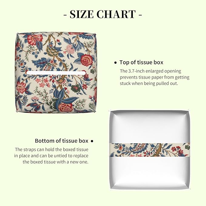 Geometric Colored Indian Flowers Tissue Box Cover,Red Boho Floral Waterproof Leather Square Tissue Box Cover Case Facial Paper Organizer Dispenser Box Holder for Home Office Bathroom Vanity Countertop