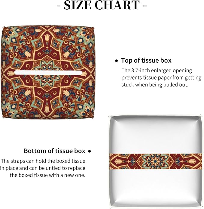 PVC Tissue Box Cover Holder,Mandala Square Decorative Organizer,5.2"X5.2"X5.2"Tissue Case for Bathroom,Tabletop,Car,Office
