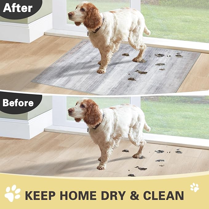 COMSLE Door Mat, Front Door Mat Indoor for Entrance Faux Wool Absorbent Non Slip Modern Throw Rug for Entryway Hallway Muddy Paws - Pet Friendly, 32x48 Inches,Brown Machine Washable
