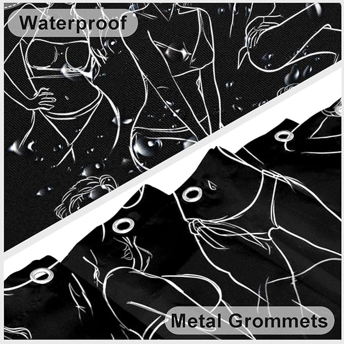 mutakin Black and White Abstract Shower Curtain Women Minimalist Line Art Shower Curtains for Bathroom Waterproof Fabric Bath Curtain Decor with Hooks
