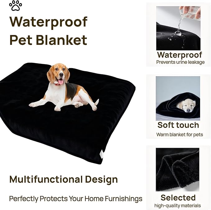 Waterproof Pet Blanket, Flannel Dog Blanket, Liquid Urine Leak-Proof, Furniture Protection Pads, Double-Sided, Large Space, Suitable for Small, Medium, Large Dogs, Cats, White, L(65" x 57")