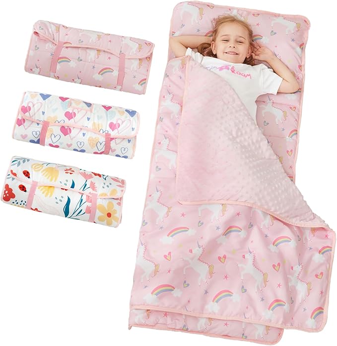Toddler Nap Mat with Pillow and Blanket, Extra Large Rolled Napping Mats,Toddler Sleeping Bag for Daycare,Kids Sleeping Bags for Sleepover,Toddler Sleeping Bag Camping