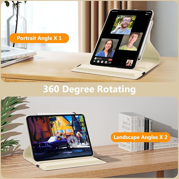 Fintie Rotating Case for iPad Air 13-inch (M3) 2025, (M2) 2024-360 Degree Swiveling Protective Stand Cover with Pencil Holder, Auto Wake/Sleep, Starlight