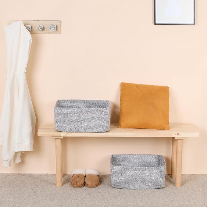 MiniArk Large Storage Baskets for Shelves, Closet Organizers Bins for Clothes Blanket Towels, Baby Nursery, Toy Baskets Box, Woven Rope Baskets, 17 x 13 x 7.5”, 3 Packs Mixed Grey