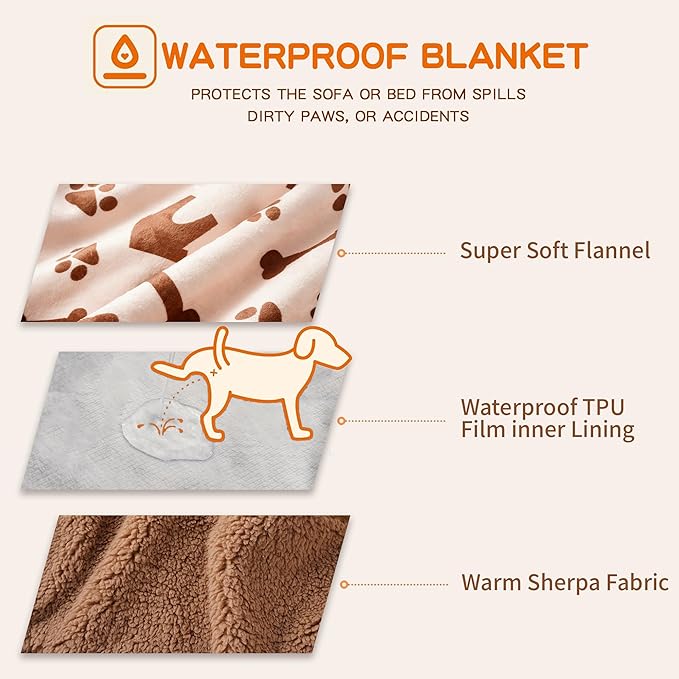 CAPT.SNOOZE Waterproof Dog Blankets Pet Blanket 50"x60", Soft Fluffy Sofa Car Bed Protector, Reversible Sherpa Fleece Dog Blanket for for Small Medium Large Dogs Cats (Beige-House)