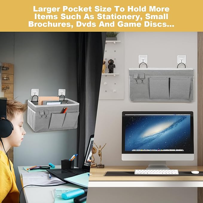 zisiueel 2pcs Large Wall Hanging Storage Bag, Door Closet Linen Fabric Pockets Organizer, Waterproof Multi Functional for Living Room Bedroom Bathroom Kitchen Office RV Camper with Hooks Grey