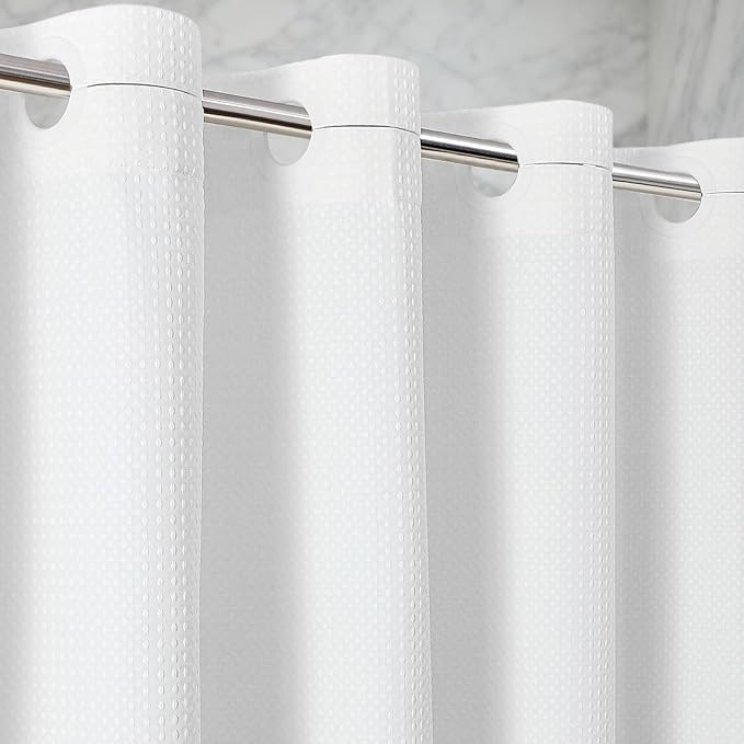 Zemyovia White Waterproof No Hooks Waffle Shower Curtain, 260GSM Heavy Duty Fabric, with 10 Durable Split Grommets, Luxury Hotel Spa Style for Bathroom, Machine Washable, 74 x 72 Standard Size
