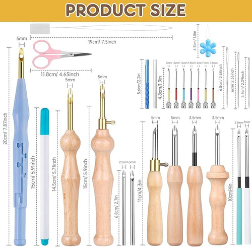 37Pcs Punch Needle Embroidery Kit - Complete for Needle Punching - Includes Punch Needle Tools in Various Sizes,Perfect for Crafting&Gift(White)