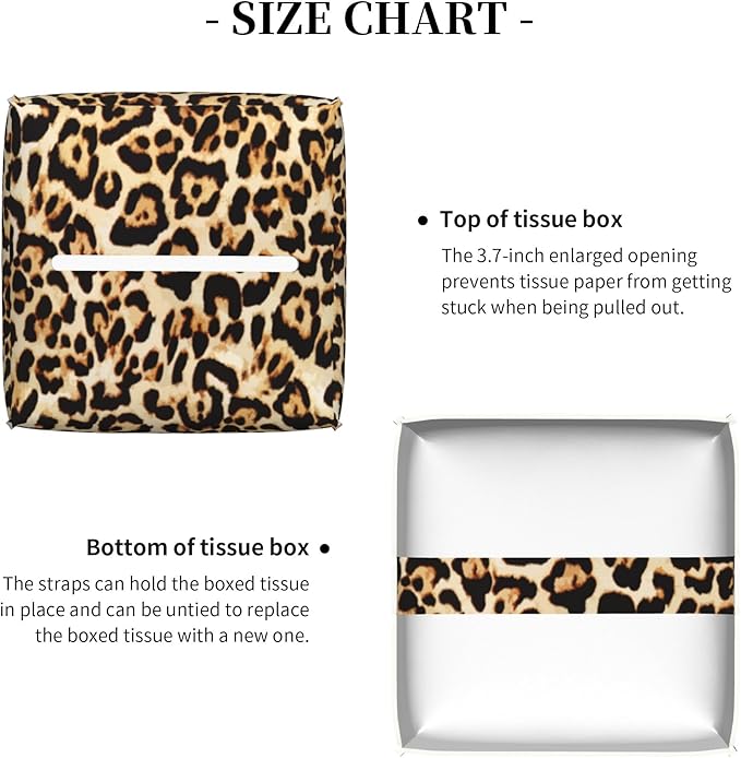 POIUBLE Leather Tissue Box Holder Leopard Print Tissue Box Cover Square Waterproof Tissue Holder Organizer Modern Napkin Holder for Bedroom Dresser Night Stand Office Desk