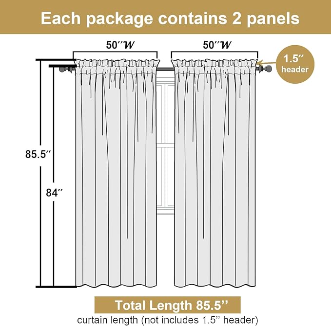 Lecloud Bessie White Curtains 84 Inches Long 2 Panels, Airy Faux Linen Textured Light Filtering Privacy Drapes with Rod Pocket, Soft Home Windows Decor for Living Room Bedroom, Each 50" W x 84" L