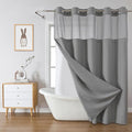 eachope Grey No Hook Waffle Weave Shower Curtain with snap-in Liner Replacement, 230GSM Waterproof Fabric Hotel Shower Curtain Set for Bathroom, Through Mesh Top Window,71Wx77H