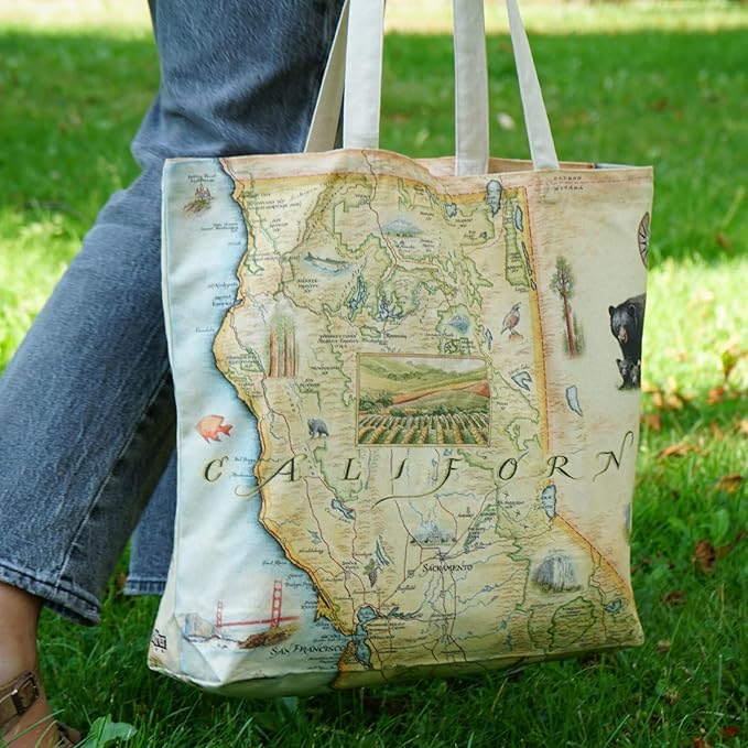 Xplorer Maps Canvas Tote Bag with Handles, Cloth Grocery Shopping Bag, Reusable & Eco-friendly Bag, 100% Cotton, Washable