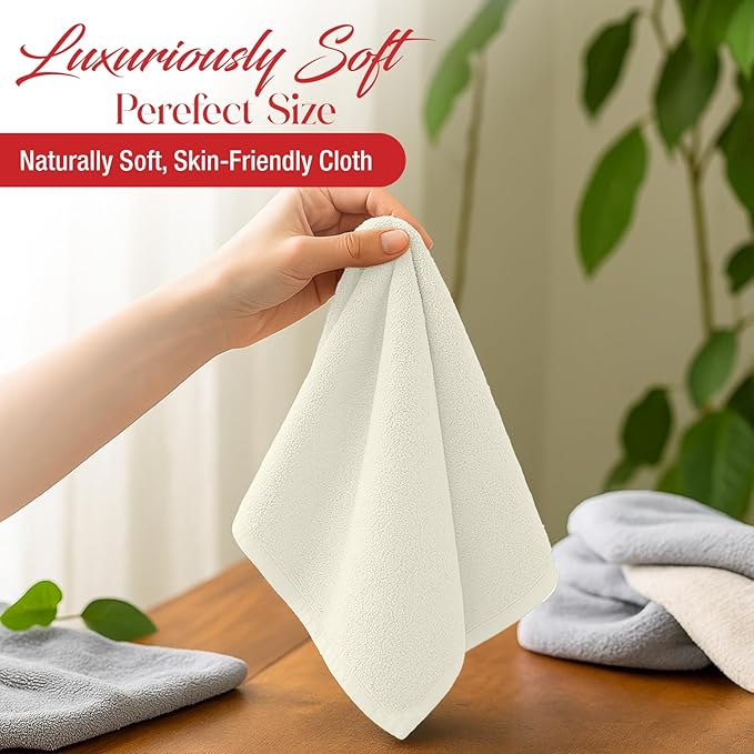 RIVERSIDE 12 Pack Washcloths - 12x12 Inches, 500 GSM, 100% Ring-Spun Cotton - Soft, Absorbent & Durable Face and Body Towels - for Bathroom, Spa, Gym, Makeup Removal & Everyday Use - Cannoli Cream