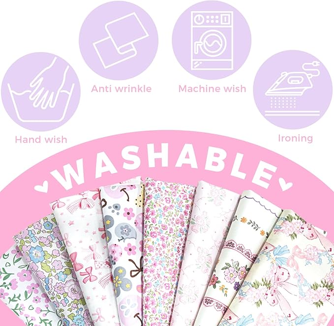 Aubliss 8pcs Fat Quarter Fabric Bundles (100% Cotton - 20'' x 20'') Quilting Cotton Craft Fabric Pre-Cut Squares Sheets for Patchwork Sewing Quilting Crafting (Pink)