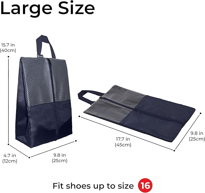 HANOZI Shoe Bags For Travel, Used As For Storage or Shoe Travel Bag, Space Saving When Travelling With This Travel Shoe Bags For Packing, Featuring Waterproof Nylon Sneaker Bag. (Navy, 2 Pack, Large)