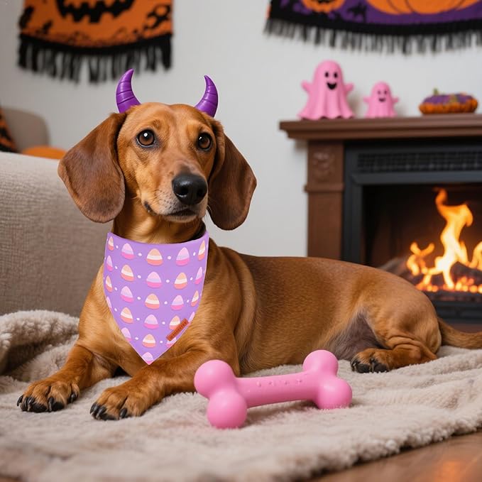 ADOGGYGO Halloween Dog Bandanas 2 Pack, Triangle Reversible Pumpkin Candy Print Pet Scarf Bib, Purple Halloween Bandans for Small Dogs (Small)