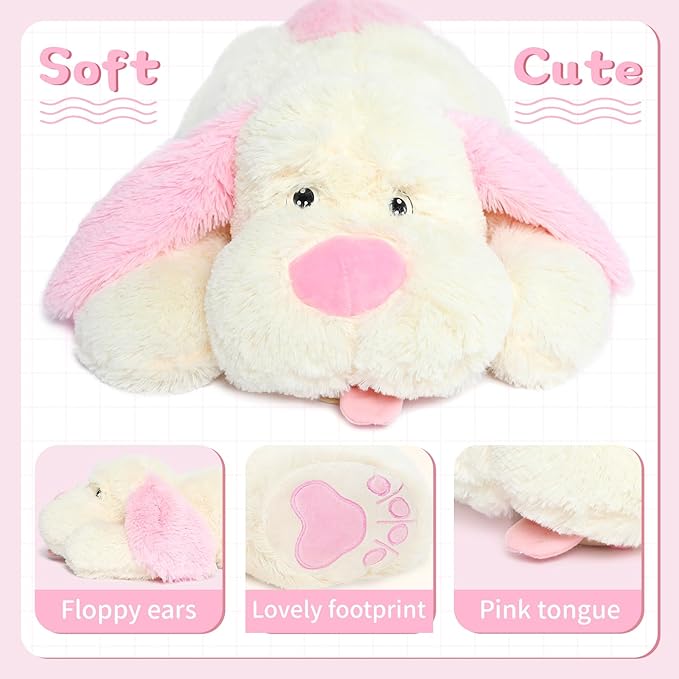 MorisMos Giant Dog Stuffed Animals, 31inch Large Stuffed Dog Plush Soft Big Puppy Pillow Gifts for Kids, Teens, Girls, Pink