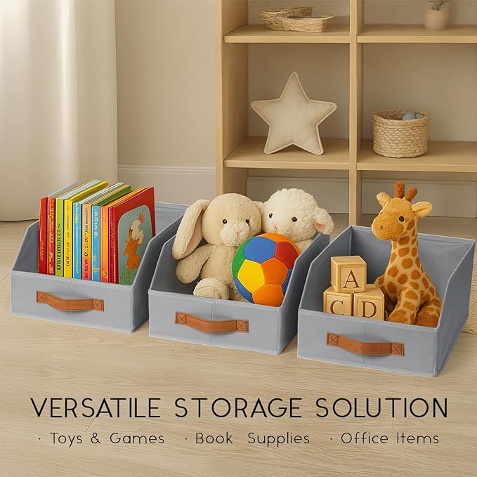 Homsorout Fabric Storage Bins for Organizing - 10 Pack Large Trapezoid Collapsible Storage Bins with Front Handle, Closet Organizers and Storage for Bedroom, Home Shelves, Small Spaces, Grey