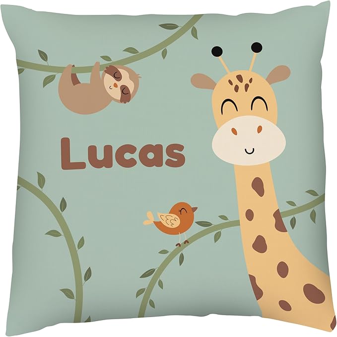 Prints Next Day – Kids Custom Safari Throw Pillow - 18" x 18" - Double-Sided Printing - Includes Insert - Kids Personalized Bedroom Accent Pillow with Name - Nursery Decor - Printed in USA