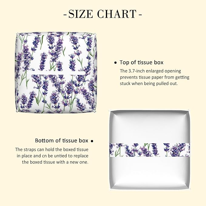 POIUBLE Leather Tissue Box Holder Lavender Flowers Tissue Box Cover Square Waterproof Tissue Holder Organizer Modern Napkin Holder for Bedroom Dresser Night Stand Office Desk