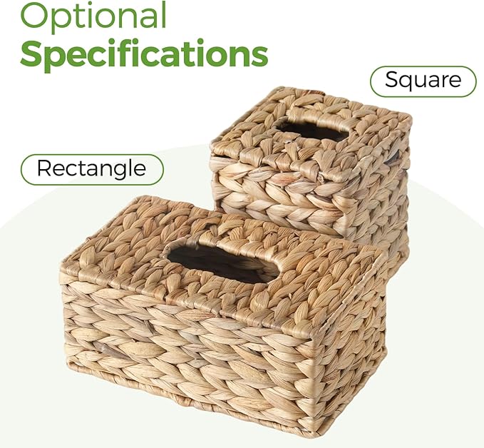 2 Pack Rattan Tissue Box Cover Square, Wicker Tissue Box Holder Facial Tissues Boxes, Hand Woven Square Tissue Box Cover Tissue Holder for Bathroom, Natural