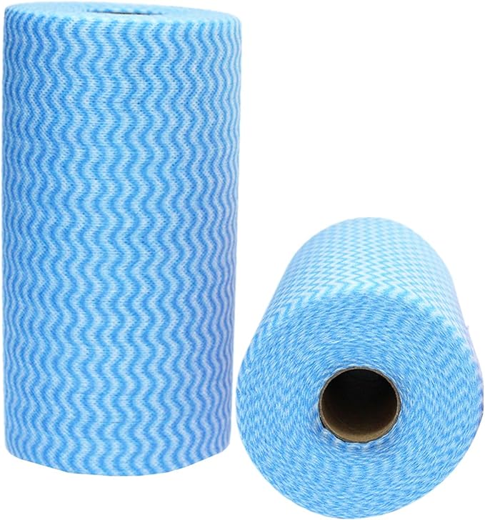 JINYUDOME Handi Wipes Reusable Cloth Disposable Cleaning Cloth Kitchen Dish Cloth Dish Towels Dry Blue Washable Wipes Dish Towel Rolls, Soft Durable And Absorbent, 2 Rolls,Total Pack Of 200, Blue