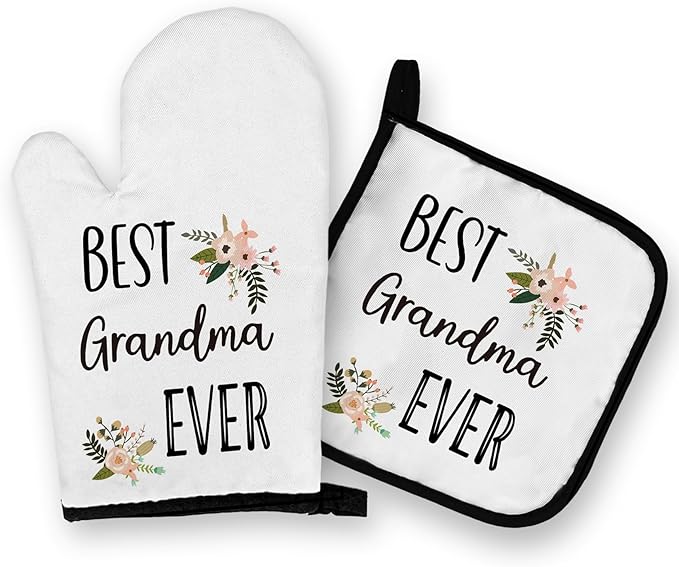 OHSUL Gifts for Grandma Oven Mitts and Pot Holders Sets, Grandma Gifts Kitchen Decor Accessories, Best Grandma Ever Gifts Heat Resistant Oven Gloves Hot Pads for Kitchen Cooking Baking Grilling