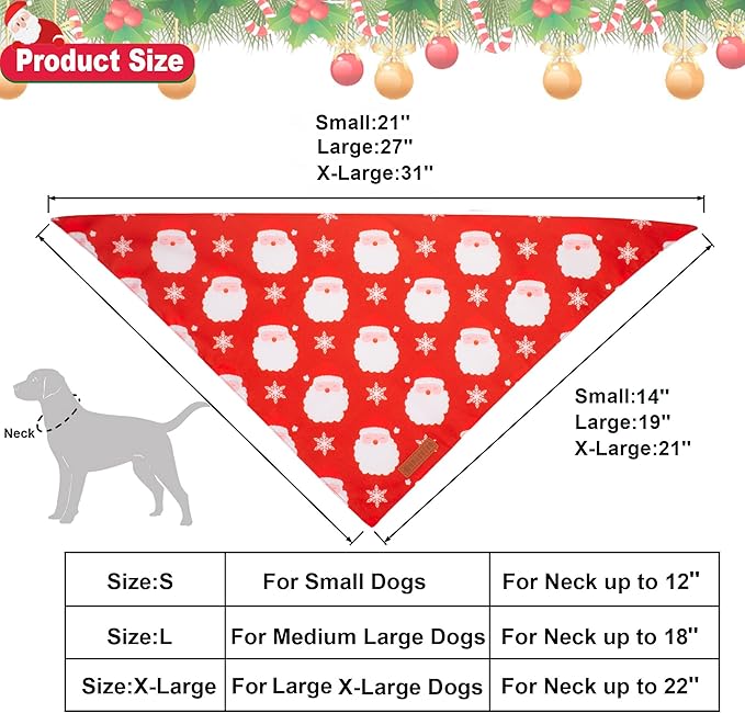 ADOGGYGO Christmas Dog Bandanas 2 Pack, Santa Deer Pattern Pet Xmas Scarf Bib, Premium Durable Fabric, Pet Christmas Bandanas for Medium Large Dogs (Large)